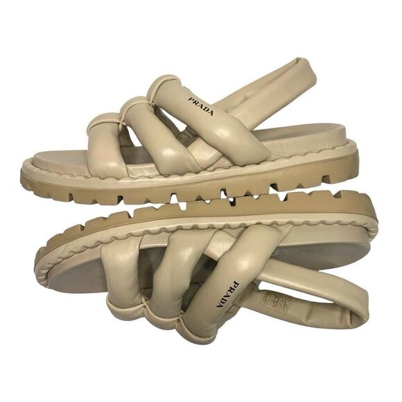 Prada Blow Padded Leather Puffy Slingback Sport Sandal EU 39.5 US 9.5 Leather - Picture 5 of 12
